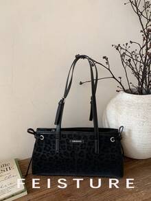 1个时尚豹纹腋下包，大容量女士通勤包，适合日常外出、约会和通勤 - 黑色 - 查看 8