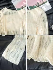 可爱镂空休闲长袖圆领毛衣，韩版风格，春夏款
