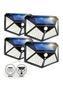 4-Side Solar Powered LED Wall Light, Solar Powered Emergency Light, Suitable For House, Garage, Outdoor, Park, Yard, Waterproof, Outdoor 4-Side Illumination Motion Sensor Light - Multicolor - View 1