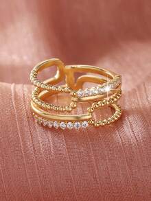 1 chiếc nhẫn bất đối xứng nhiều lớp đính đá Zirconia thời trang, thanh lịch. - Vàng - Xem 4