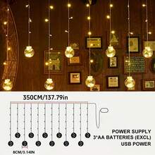 仙女灯串 - 透明球形灯，电池供电，无需插电，壁挂式，非常适合圣诞节、情人节、生日、室内节日装饰、万圣节仙女灯装饰、圣诞装饰