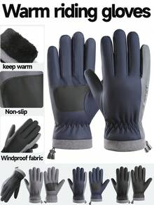 1 par de guantes de invierno para hombres, aptos para uso diario, deportes al aire libre, conducción, senderismo, con dedos táctiles, forro térmico, diseño de bloques de color - Multicolor - Ver 12