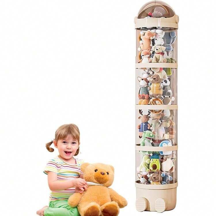1 pieza Caja de almacenamiento redonda transparente y a prueba de agua con tapa abatible - Ideal para juguetes de peluche, muñecas y talla grande - Organizador del hogar perfecto y regalo para vacaciones y San Valentín - Blanco - Añade 1