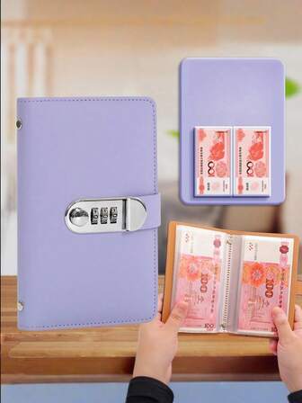 A6密码锁存款簿现金收纳挑战现金计划本，内含50张内页，双面可装100张纸，可收纳相册、现金照片、邮票收纳系统、相册/三环装订相册
