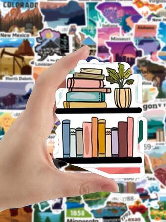 50张可爱卡通阅读贴纸，可用于行李箱、滑板、笔记本、水瓶、涂鸦装饰