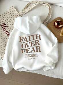 Sweaters For WomenWomen'S Casual Hooded Sweatshirt With "Faith Over Fear" Inspirational Print - White Pullover With Brown Lettering, Long Sleeves, And Drawstring Hood, Perfect For Spring And Fall, Casual Wear Hoodie |     Relaxed Fit Hoodie |     Comfortable Pullover, Christian Sweatshirt, Inawly, Sweatshirt For Woman With Jesu Design, Oversize Shirt For Woman, Jesu Love You, Christmas Sweatshirt With Christian Message, Woman'S SweatshirtLoose And Comfortablewinter Clothes For Women Christmas - 白色 - 查看 1