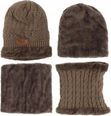 Men's Winter Beanie & Scarf Set - Soft Fleece Lined Knit Hat & Scarf For Cold Weather (Slouchy Skull Cap Style)