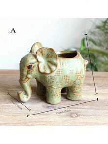 1件复古陶瓷大象工艺品多肉植物花盆绿色植物盆栽家居花园装饰