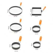 1/6件套鸡蛋模具煎饼模具套装，不锈钢鸡蛋模具煎饼成型器，带硅胶手柄，适用于早餐煎蛋卷三明治（方形、圆形，4.33英寸、2.95英寸、3.54英寸、3.94英寸、5.91英寸、7.87英寸） - 橘子黑色 - 查看 3