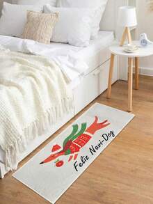 1pc Christmas Cartoon Dachshund Bedside Mat, Soft & Comfortable, Playful Design, Long Rug, Area Rug, Carpet, Home Decor, Living Room Rug, Washable