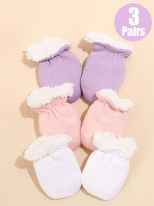 3双婴儿手套，适合0-6个月宝宝，柔软亲肤，不伤皮肤，保暖内衬，多种颜色可选，男女通用，冬季新生儿礼物 - 3Pairs - 查看 5