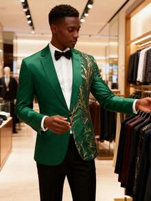 Men's Single-Piece Top With Shiny Sequin Suit Jacket, Fashionable Evening Dress, Suitable For Parties, Weddings, Banquets, And Balls - màu xanh lá - Xem 2