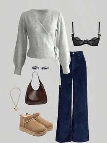 2025 Autunno/Inverno Maglione lavorato a maglia con laccio, Bianco, Essenziale per donna per casa, pendolarismo, appuntamenti, viaggi, adatto per varie occasioni, Grigio chiaro