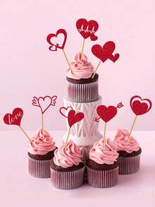 24pcs,Love Cake Insert, Love Series Birthday Cupcake Decoration, Valentine's Day Party Decoration Set, Including Romantic Heart-Shaped Flags, Suitable For Girlfriend's Proposal Anniversary Surprise Decoration, Wedding Anniversary Baking Diy Accessories To Create A Romantic Theme Birthday Party, Couple Afternoon Tea Dessert Table Decoration, Exquisite Packaging, Excellent Gift