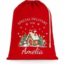Personalised Christmas Santa Sack With Custom Name - Extra Large - Red - 75x49cm - Gingerbread Train - Red - View 6