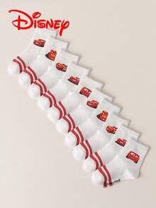 Disney 5 Pairs Cars Cartoon Pattern Kids Mid-Calf Socks With Black & White Stripes, Adorable Design, Fashionable Casual Breathable Red Stripe Student Socks, Suitable For Daily Wear, Back To School, Holiday Gifts - Multicolor - View 5