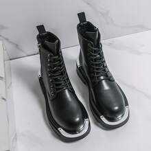 Punk-Style Metal Embellished Platform Leather Shoes - Urban Trendsetter / Retro Eye-Catching Combination. Lacquered Leather Makes You Look Taller. Chunky Derby Shoes. Size 40-46. 2025 Punk Dress Shoes. - Black - View 3