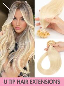 U型接发，真人发接发，12-22英寸直发，金色真人发，易于佩戴，U型接发，女士圣诞节礼物 - 彩色 - 查看 41