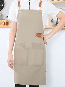 1pc Canvas Waterproof Dining Apron With Pockets, Perfect For Coffee Bars, Restaurants, Milk Tea Shop Flower Shop Coffee Baker Waterproof Waist Overalls For Women