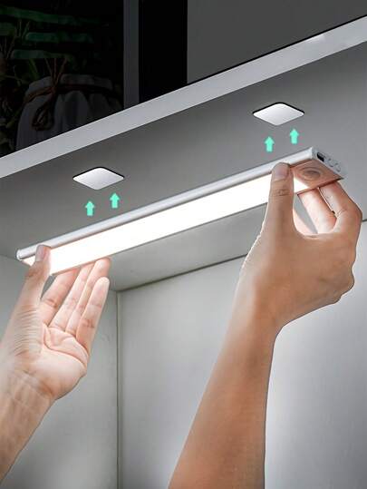 1pc LED Motion Sensor Cabinet Light, Under Counter Closet Lighting, Wireless Magnetic USB Rechargeable Kitchen Night Lights, Battery Powered Operated Verlichting Wardrobe Closets Cupboard Stairs Corridor Shelf Three s,7.87inch/11.8inch/15.7inch/19.7inch