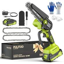 Electric Saws, Mini Cordless Chainsaw 6 Inch With  Batteries, Charger, 1x Guide Bar + 2x Chains + Case + Gloves + Goggles, Lightweight & Powerful For DIY, Garden, Home - Ideal Father's Day Christmas Gift - Green - View 9