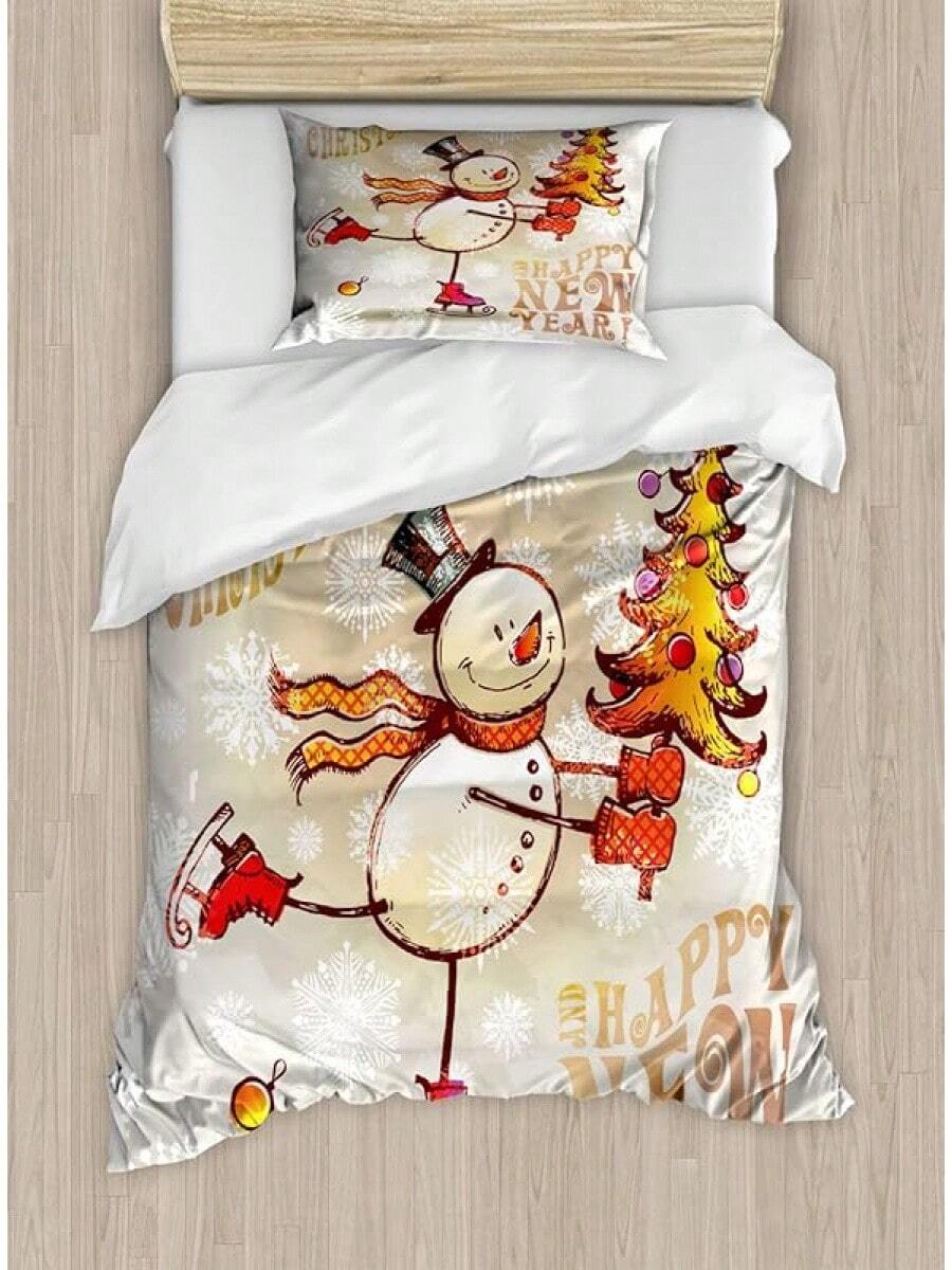 Winter Duvet Cover Set, Merry Theme Delicate Snowflakes, Vintage Holiday Pattern, 3 Piece Bedding Set With 2 Pillow Shams, Size, Teal White - Beige White - View 1