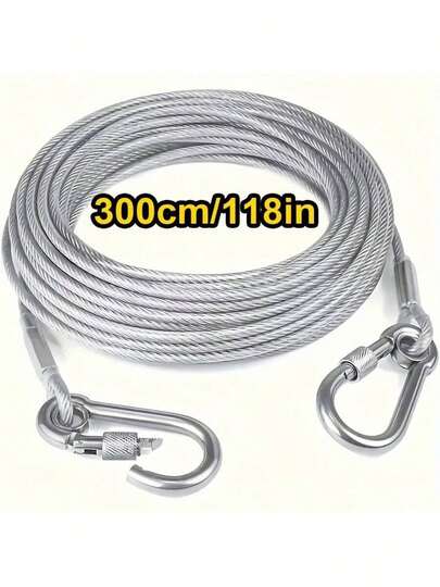 1 JUEGO de tendedero de acero inoxidable, portátil para lavandería interior/exterior, accesorios de campamento, baño e ideal para el dormitorio - Correa para perro - Multiusos, cuerda de alambre de acero galvanizado - Grosor de 2 mm