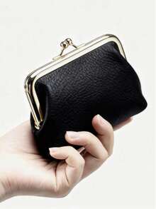 1 Pcs Genuine Leather Double Layer Coin Purse Mini Wallet With Frame Closure Premium Cowhide Compact Money Organizer Special Occasions Party Wedding Gift Holiday Celebration Christmas Valentine's Day Anniversary Birthday Mother's Day Graduation Halloween Present For Her Best Friend Girlfriend Wife Daughter Sister Mom Female Loved Ones Everyday Essential Fashionable Versatile Timeless Classic Gift Idea For Women. - 黑色 - 查看 12