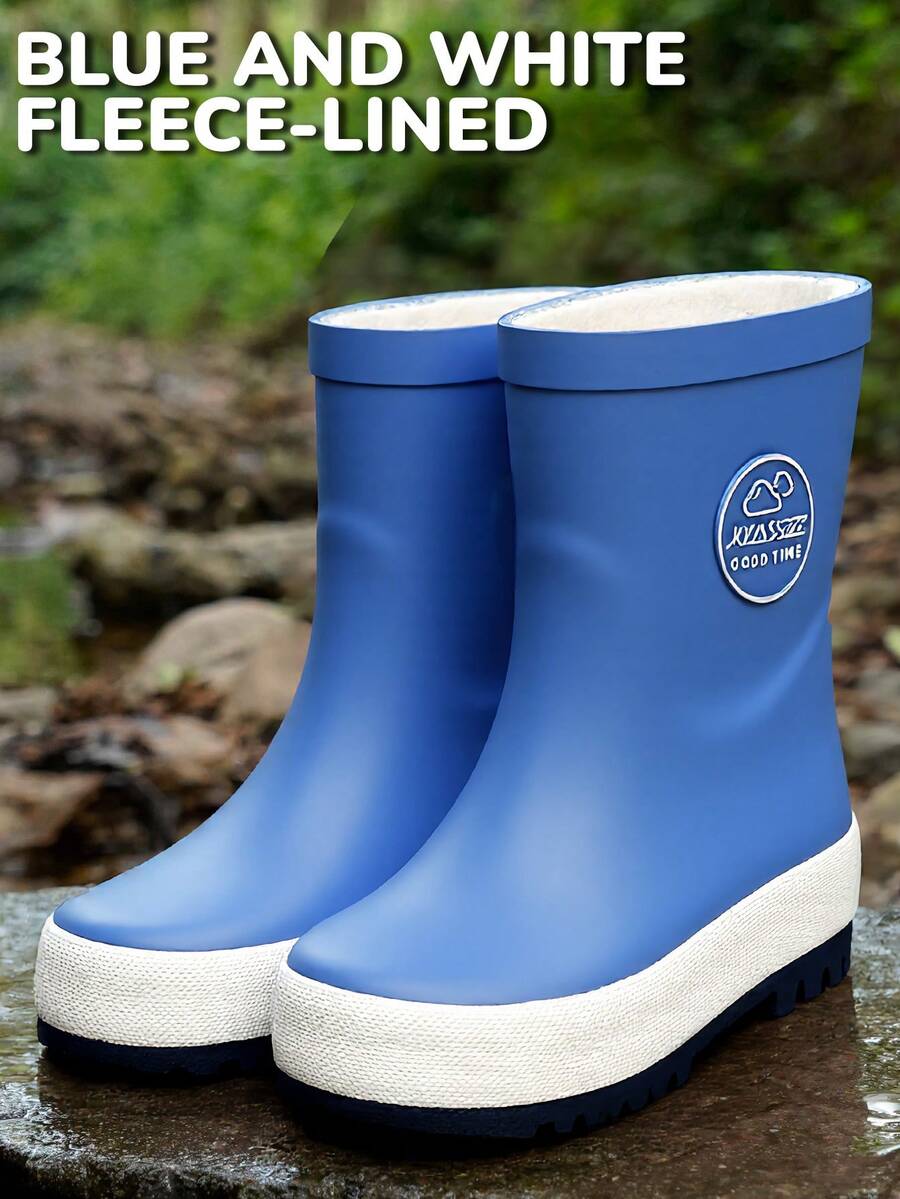Kids Blue Solid Color Rain Boots, Waterproof Non-Slip Boots For Outdoor Play And Rainy Days - Blue - View 1