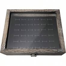 QY- 36 Ring Wood Jewelry Display Case Tempered-Glass Top Wooden Jewelry Display Case Jewelry Storage Box With Removable Black Flocked Velvet Ring Tray Coffee Color 7.5W X 8.4D X 2.2H -6108 - 環狀泡沫咖啡 - 查看 6