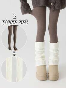 Ensemble 2 pièces automne et hiver : Collants en velours rétro café + Jambières molles en tricot blanc laiteux, tenue de superposition de niche pour fille Y2K audacieuse et style JK doux et cool
