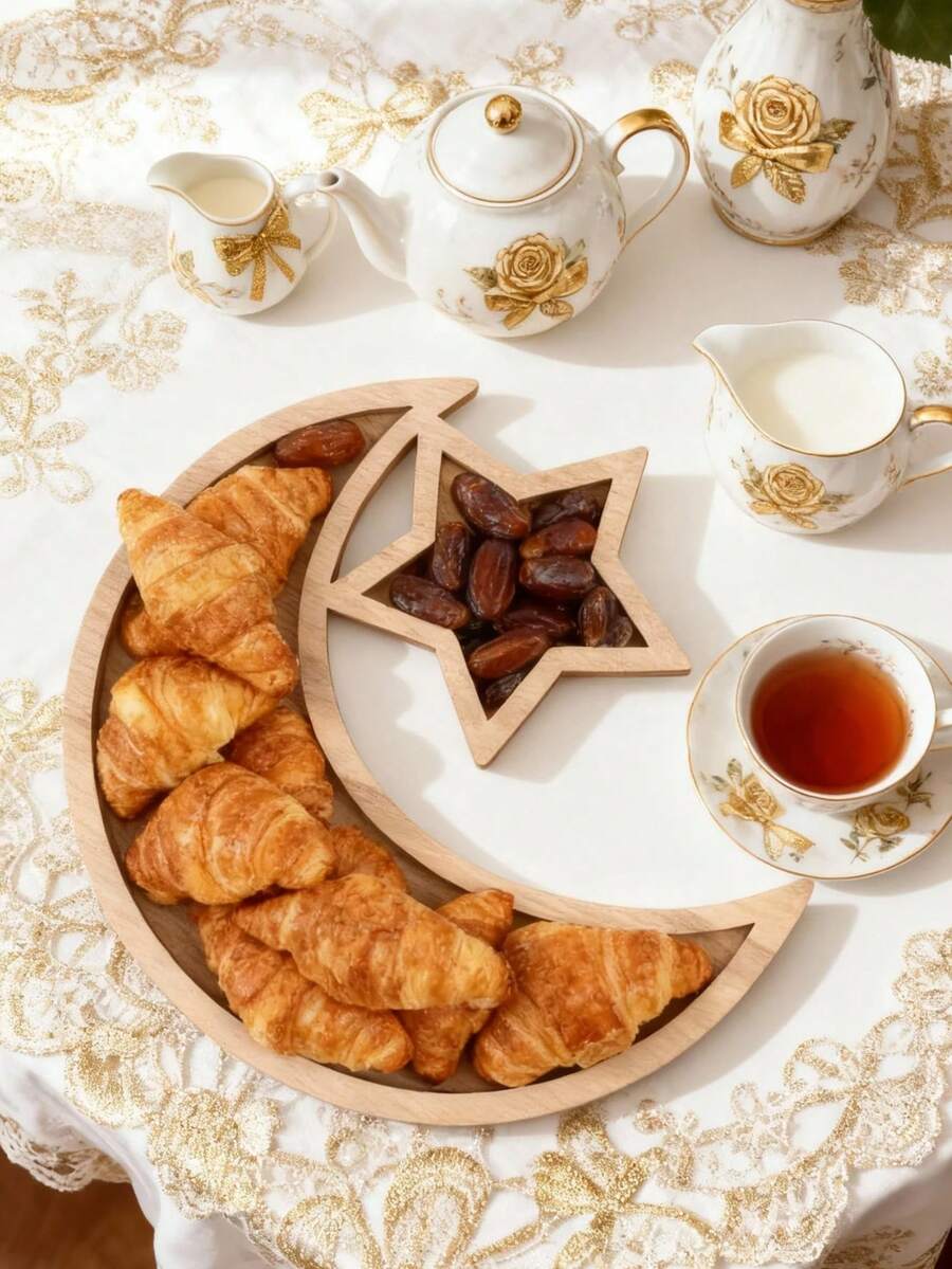 1/2pcs Wooden Star Moon Design,Ramadan Decoration Tray, Eid Al-Fitr Gift, Tray Diy Decoration Suitable For Home Courtyard Celebration Party Banquet Table Centerpiece Decoration For Fruits And Desserts Dinner Plate Decorate Your Wood Towel Decoration Party Decoration, Food Container Nut Box Lunch Box Dessert Plate Fruit Plate Kitchen Tableware Birthday Festival Kitchenware Decoration - Multicolor - View 1
