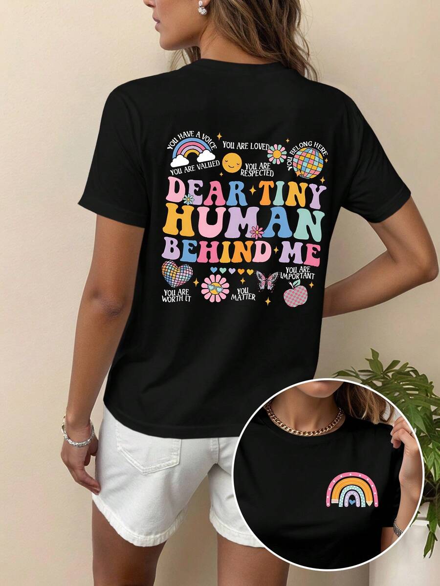 Women's Casual Short-Sleeved Round Neck Plus Size T-Shirt - Black - View 1