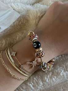 1 件 8 球台球吊饰可调节手链、1 件星形和十字吊饰手链、1 件豹纹和极简主义吊饰手链、可调节情侣手链 - 銀色 - 查看 4