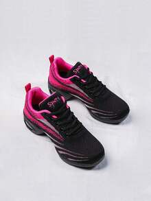 女士舞蹈鞋，透气网面休闲鞋，软底健身瑜伽舞蹈鞋，四季皆宜 - 黑玫紅 - 查看 6