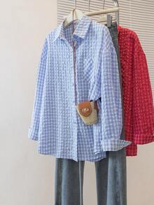 YUXIN 女士宽松格子衬衫，翻领纽扣设计，单侧口袋，多种颜色可选，适合通勤和休闲穿着，四季皆宜