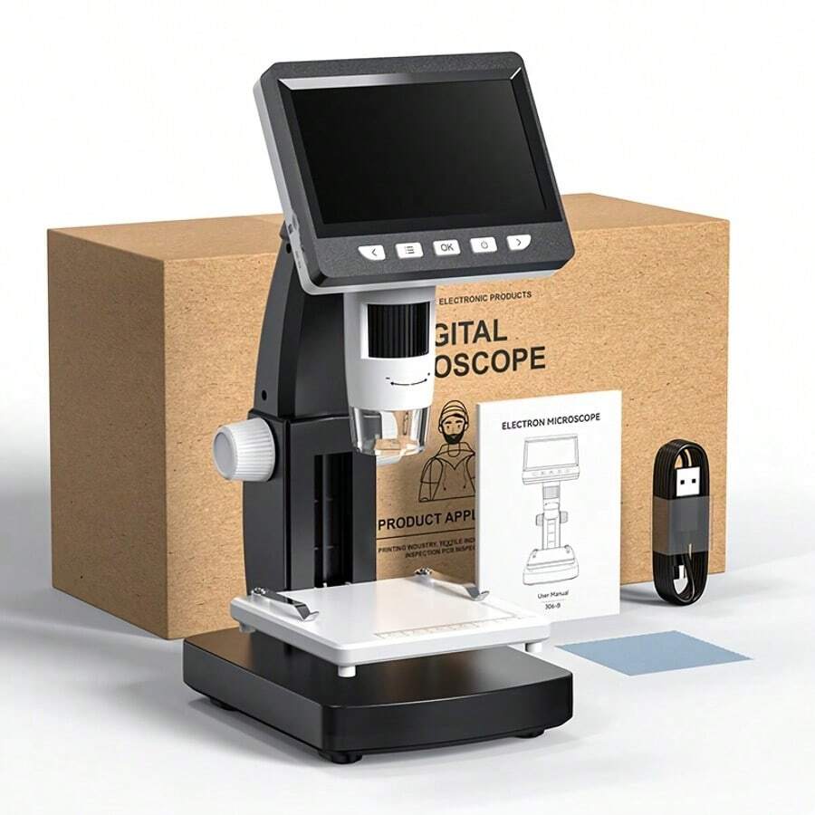 Microscopio Digital 1000X con 8 LED, Renderizado de Disparo Real, Microscopio Electrónico Biológico de Computadora en Blanco y Negro, Microscopio con Pantalla, Microscopio de Monedas, Investigación Científica, Óptica de Precisión, Profesionales Educativos, Técnicos de Laboratorio