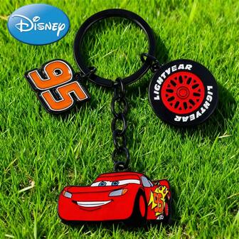 Disney Un llavero colgante de decoración de coche con un coche de carreras animado número 95 guapo, decoración colgante para bolso