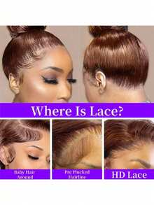 ZHENDEFA Chocolate Brown Invisible Lace Front Wig, Straight Hair, Pre-Plucked, 180% Density, High Definition Transparent Lace Front Wig, With Pull Strings, 360° Full Lace Front Wig