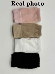 2 pares/1 par de luvas femininas quentes sem dedos, aquecedores de pulso de malha de cor sólida, versáteis para escritório, escola, escrita, outono/inverno - multicolorido - Ver 12