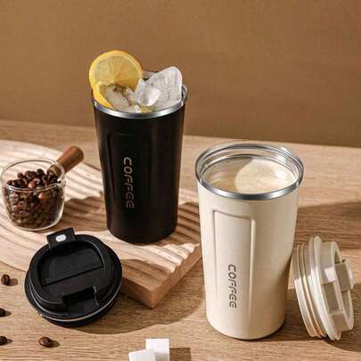 1 cốc cà phê 380/510ml, cốc giữ nhiệt, cốc cà phê Latte di động, bình nước du lịch, cốc giữ nhiệt chân không hai lớp bằng thép không gỉ, cốc trà đá, cốc giữ nhiệt đáy phẳng, bình chân không có vỏ chống trượt, cốc Latte thanh lịch cao cấp Châu Âu di động dành cho nam và nữ, cốc di động cao cấp - thích hợp đựng sữa, cà phê, trà, nước ép