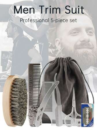 7 Juegos de herramientas para recortar la barba de los hombres, que incluyen cepillo ovalado para la barba/navaja plegable/recortadora de barba/peine modelador de barba/10 piezas de cuchilla para barba/cepillo de cerdas para barba y bolsa de almacenamiento, así como brocha de afeitar y soporte y tazón de afeitar para hombres, como regalo para el Día del Padre, Navidad o cumpleaños, y para el novio/esposo de ella en Navidad.