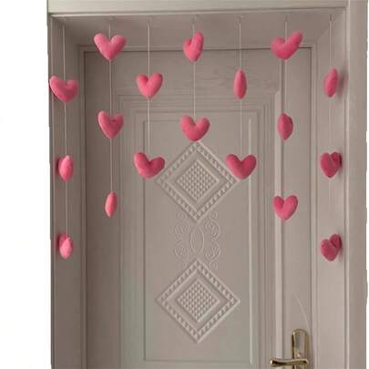 7pcs Heart-Shaped Curtain, No Drilling Required, Pink, Cute Decor For Bedroom, High-Quality