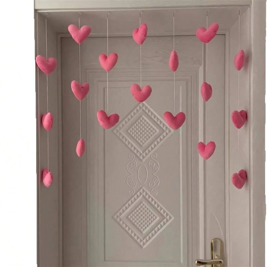 7片装心形窗帘，无需打孔，粉色，卧室可爱装饰，高品质 - 粉紅色七條紋 - 查看 1