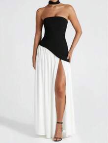 Women's Summer New Fashion Strapless Long Dress - Pink - View 7