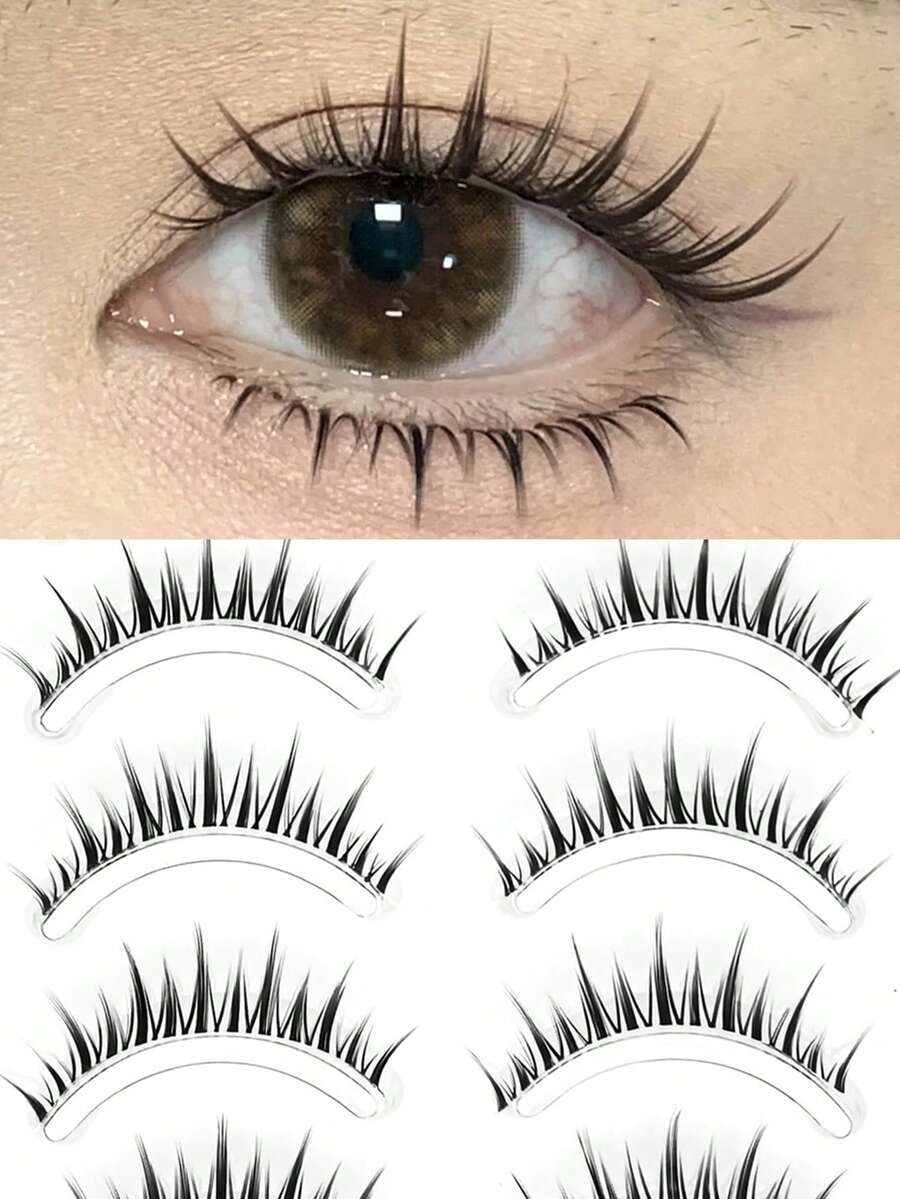 10pcs Baby Curly Transparent Stem Cartoon False Eyelashes, Natural Air Lashes For Beginners - Spiky Manga Lashes - View 1