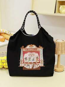 1 pieza Bolso de mano de viaje de gran capacidad con asa de tracción, bolso de nailon con patrón bordado de obra de teatro de moda - Multicolor - Ver 14