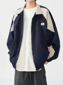 Jaket Bomber Ringan Gaya Retro Streetwear Ukuran Besar untuk Pria, Jaket Bomber Ringan Gaya Kasual Kampus - Biru - View 5