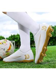 Outdoor Lawn Comfortable Non-Slip Sports Shoes Leather Solid Color Low-Top Long Studs Football Shoes (Run Small By Half Size)