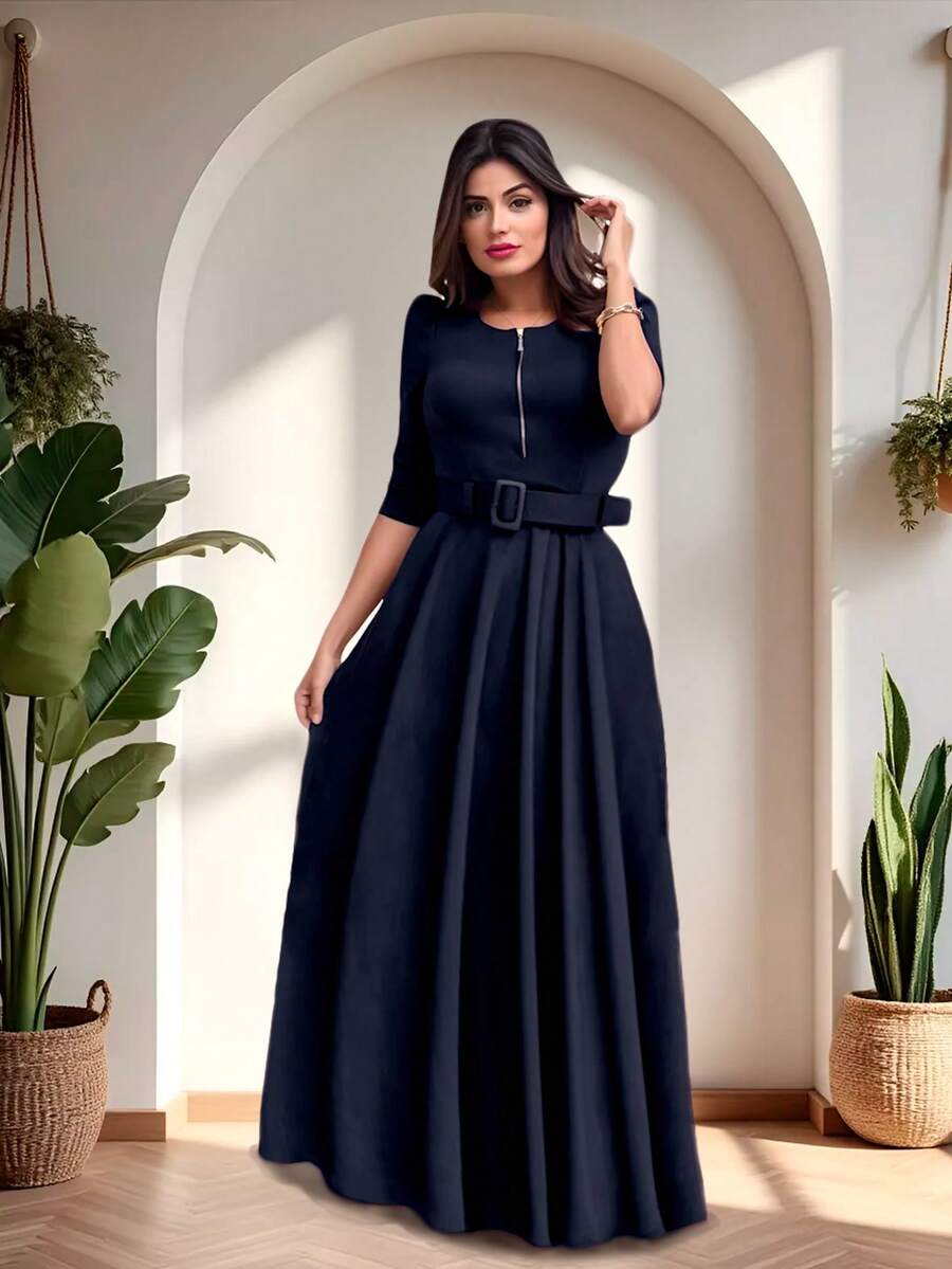Long Dress Evangelical Fashion Casual Digital - 黑色 - 查看 1